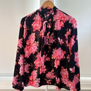 J. Crew Black and Pink Floral Women's Top